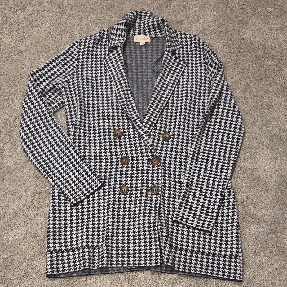 Marled Black and White Houndstooth Blazer